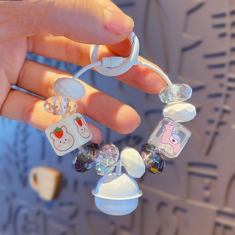 Charming Acrylic Beads Metal Bell Kawaii Cutie Keychain Backpack Handbag Charm Gift Fashion Accessories
