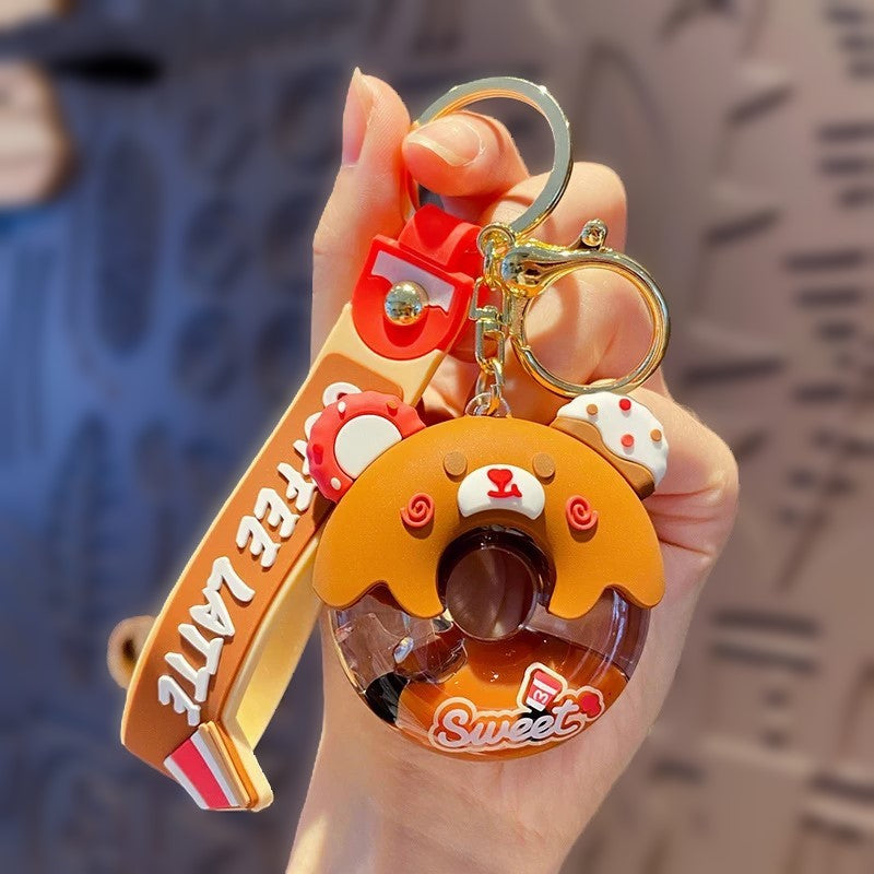 Adorable Bear Donut Ears Bubble Floating Liquid Kawaii Cutie Key Pendant Keychain Handbag Charm Gift Fashion Accessories