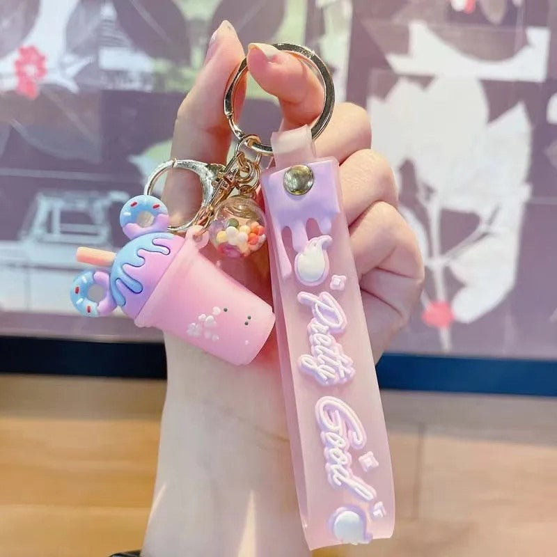 Donut Milk Bubble Boba Tea Cup Kawaii Cutie Key Pendant Keychain Handbag Charm Gift Fashion Accessories