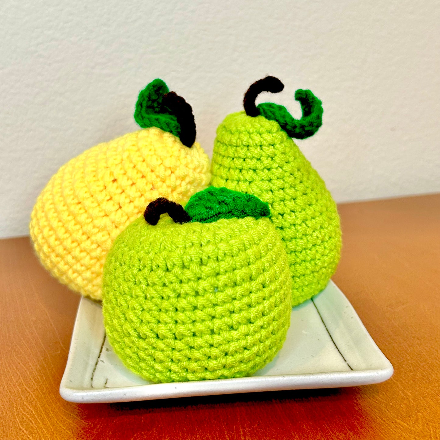 Handmade Crochet Knitted Fruit Apple, Green Pear, Yellow Pear - Gift for Valentine's, Birthday, Mother's Day, Office/Home Decor