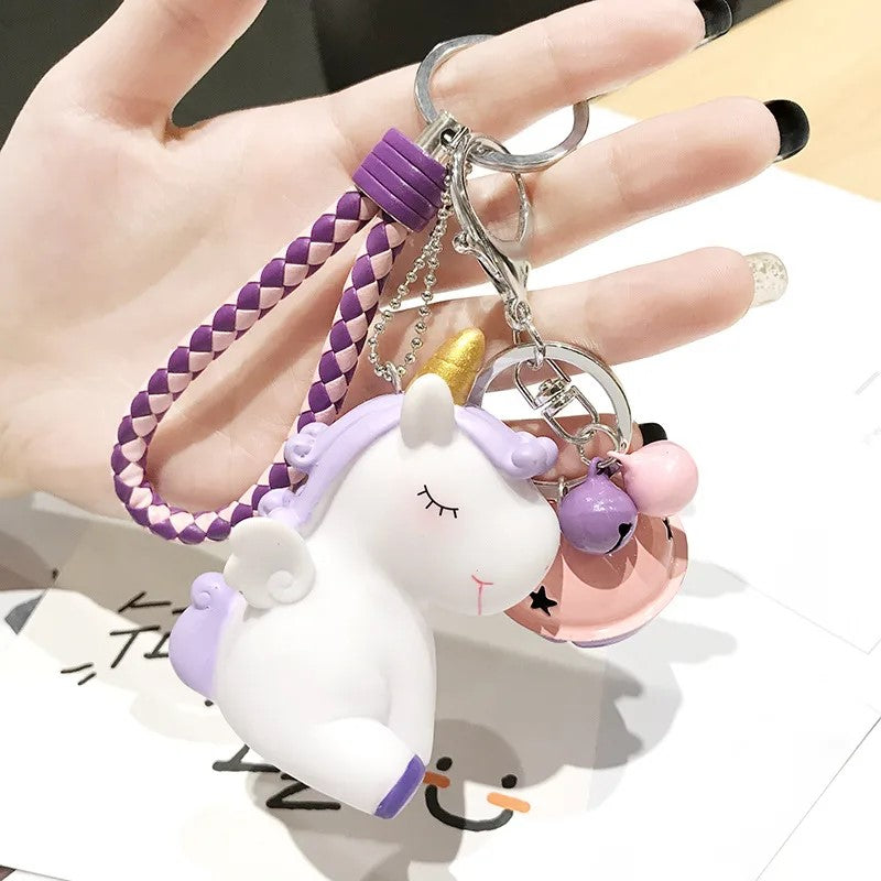 Braided Rope Unicorn Bells Creative Kawaii Cutie Key Pendant Keychain Handbag Charm Gift Fashion Accessories