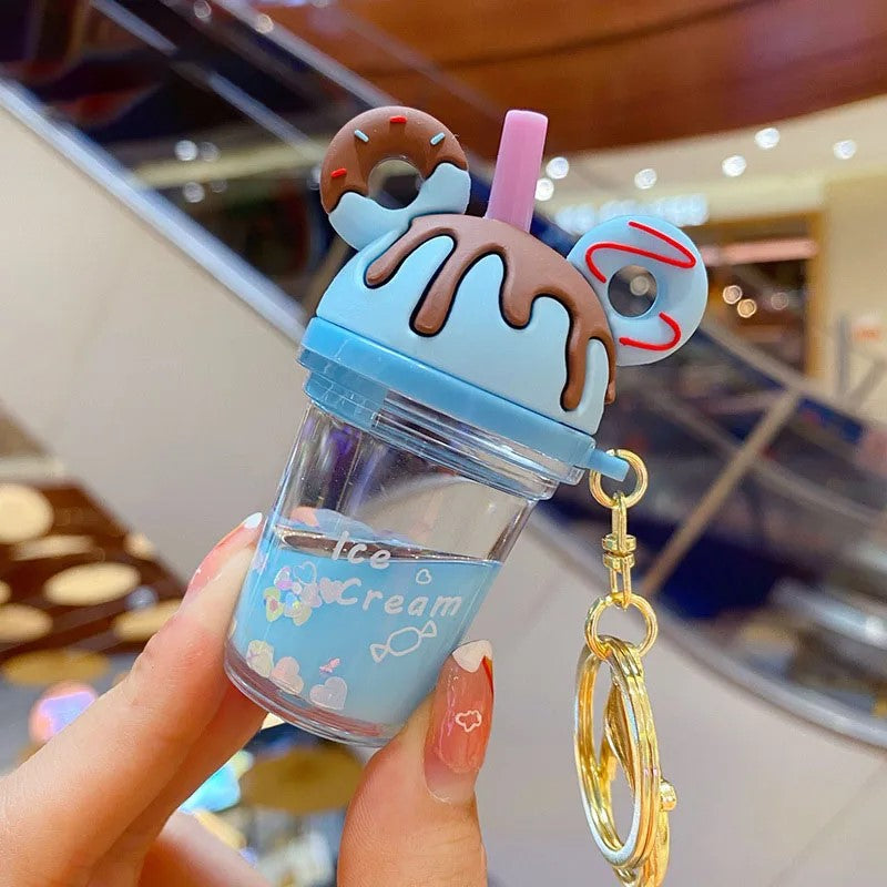 Donut Ears Bubble Floating Liquid Tea Cup Kawaii Cutie Key Pendant Keychain Handbag Charm Gift Fashion Accessories
