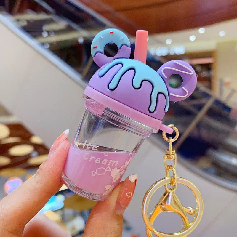Donut Ears Bubble Floating Liquid Tea Cup Kawaii Cutie Key Pendant Keychain Handbag Charm Gift Fashion Accessories