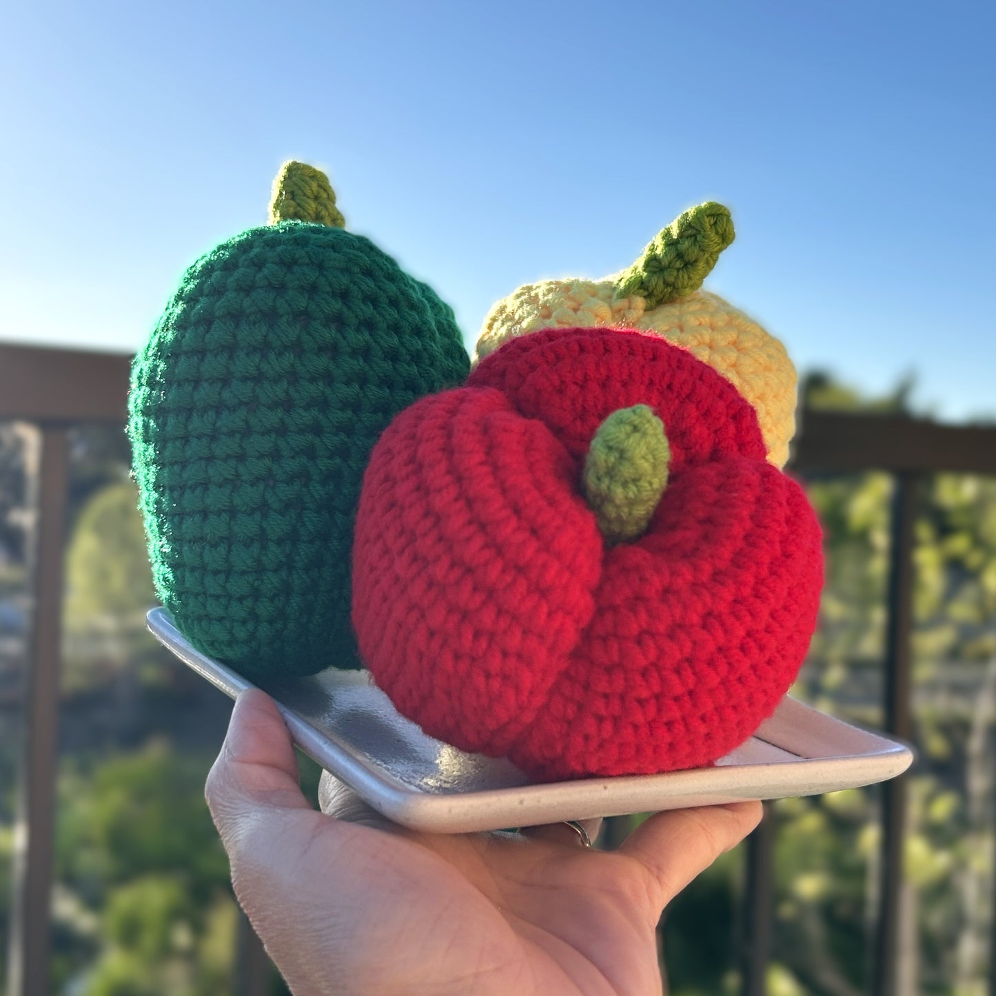 Handmade Crochet Knitted Vegetable Bell Pepper Set - Yellow, green, and Red - Gift for Valentine's, Birthday, Mother's Day, Office/Home Decor