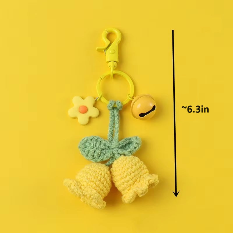 Handmade Crochet Bellflower Bell Cute Keychain Bundle Handbag Charm Gift Fashion Accessories