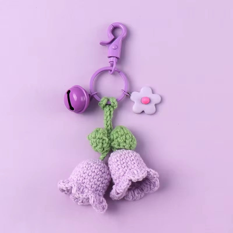 Handmade Crochet Bellflower Bell Cute Keychain Bundle Handbag Charm Gift Fashion Accessories