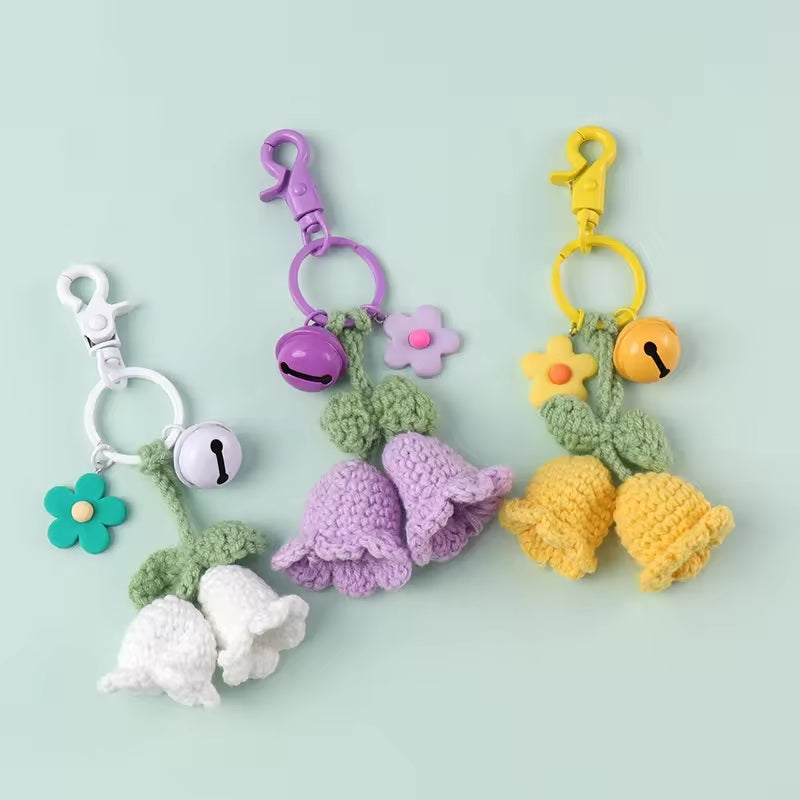 Handmade Crochet Bellflower Bell Cute Keychain Bundle Handbag Charm Gift Fashion Accessories