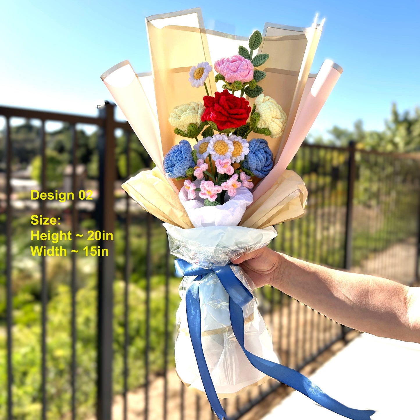 Handmade Crochet Knitted Everlasting Love Flower Bouquet - Gift for Valentine's, Birthday, Mother's Day, Graduation, Office/Home Decor