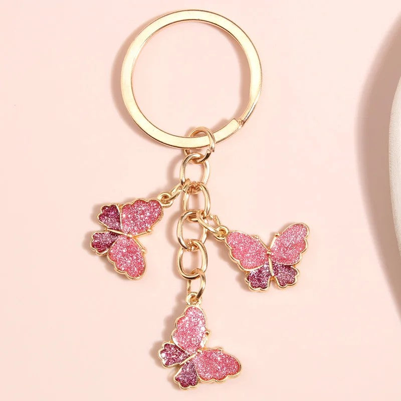 Creative Sparkling Butterfly Metal Kawaii Cutie Keychain Handbag Charm Gift Fashion Accessories