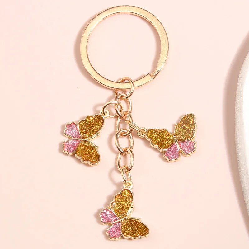 Creative Sparkling Butterfly Metal Kawaii Cutie Keychain Handbag Charm Gift Fashion Accessories