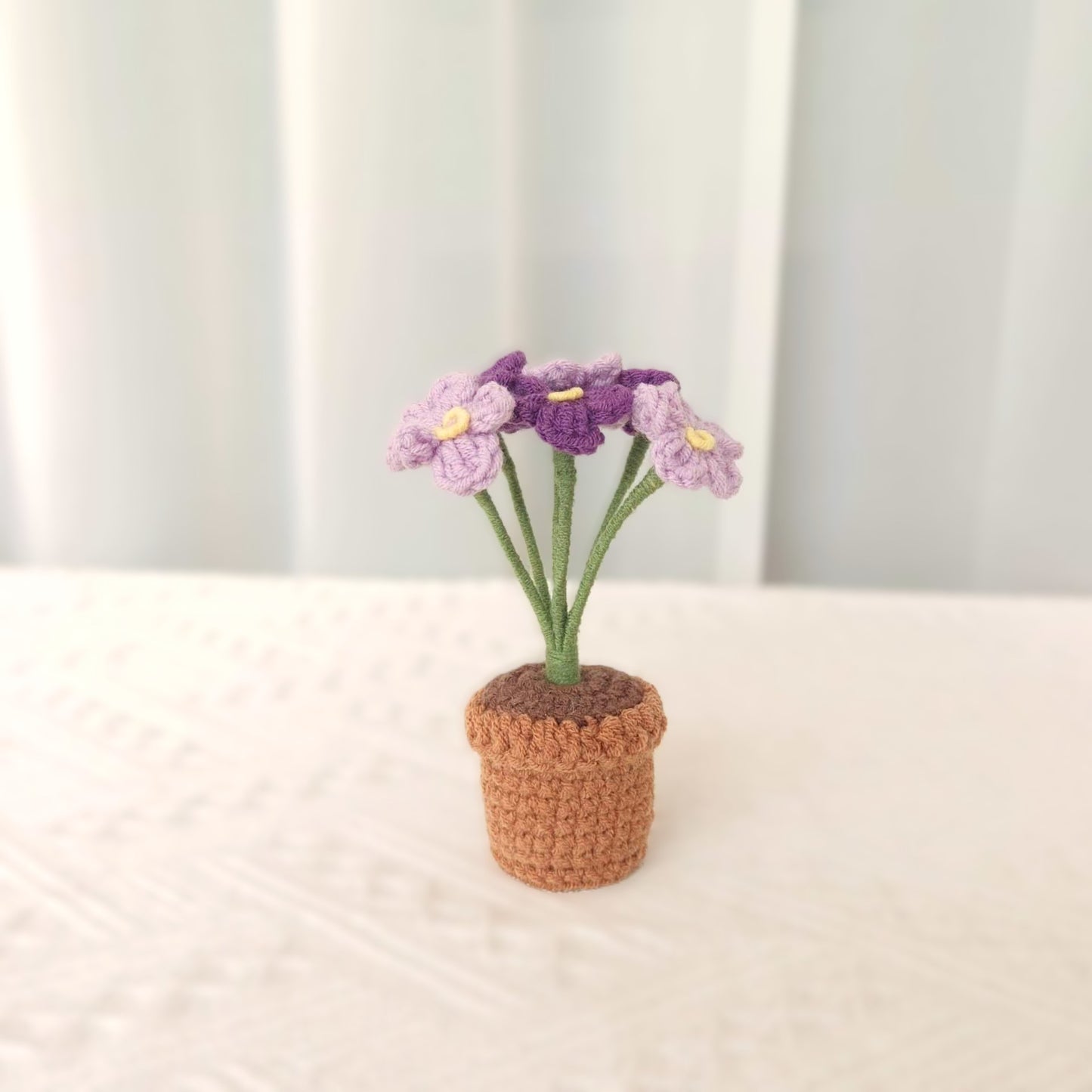 Handmade Crochet Knitted Forget Me Not Flower Potted Plant - Gift for Valentine's, Birthday, Mother's Day, Office/Home Decor
