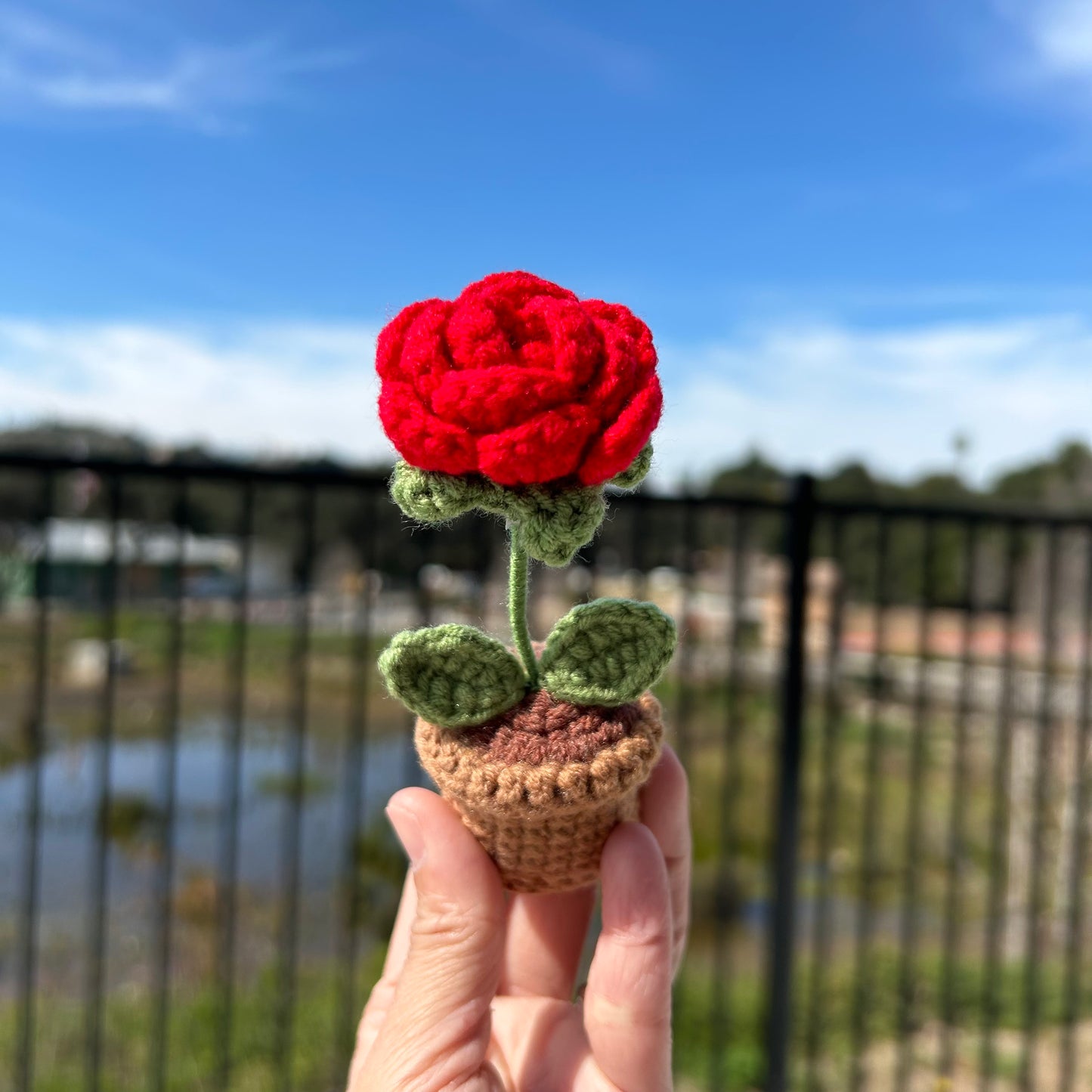 Handmade Crochet Knitted Rose Flower Potted Plant - Gift for Valentine's, Birthday, Mother's Day, Office/Home Decor