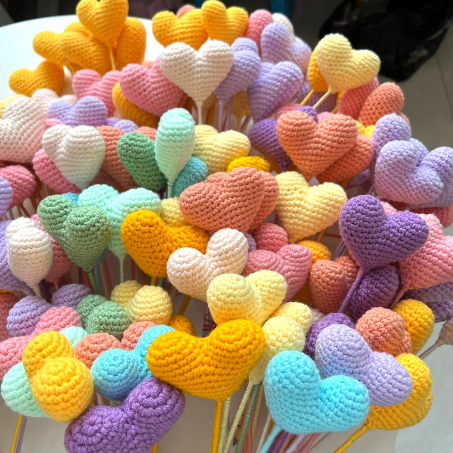 Handmade Crochet Knitted Love Heart Flower Branch - Gift for Valentine's, Birthday, Mother's Day, Office/Home Decor