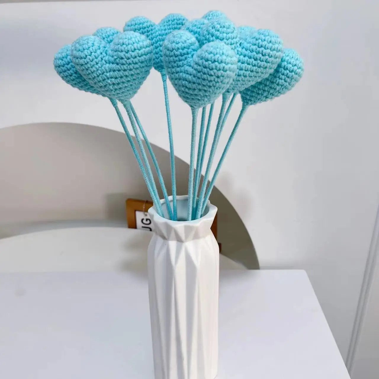 Handmade Crochet Knitted Love Heart Flower Branch - Gift for Valentine's, Birthday, Mother's Day, Office/Home Decor