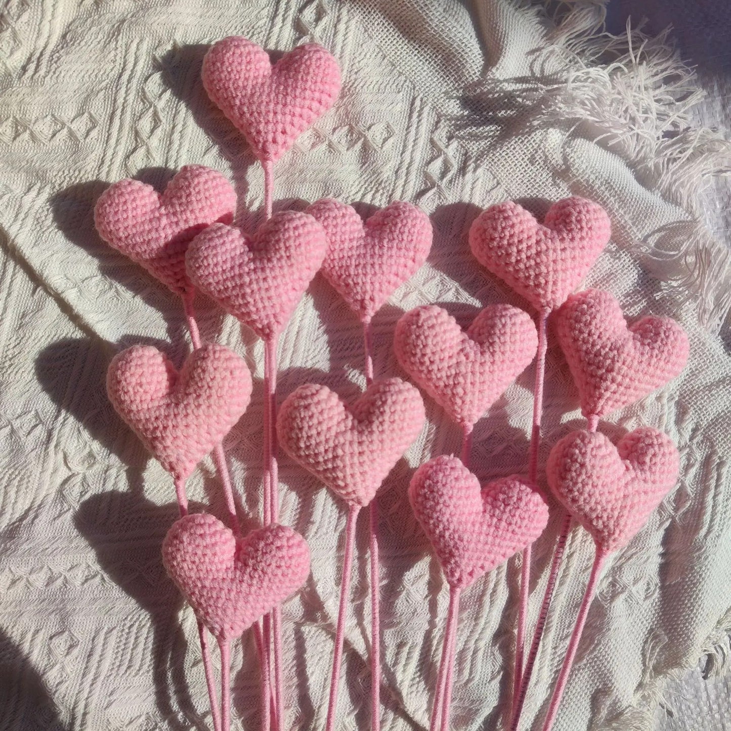 Handmade Crochet Knitted Love Heart Flower Branch - Gift for Valentine's, Birthday, Mother's Day, Office/Home Decor