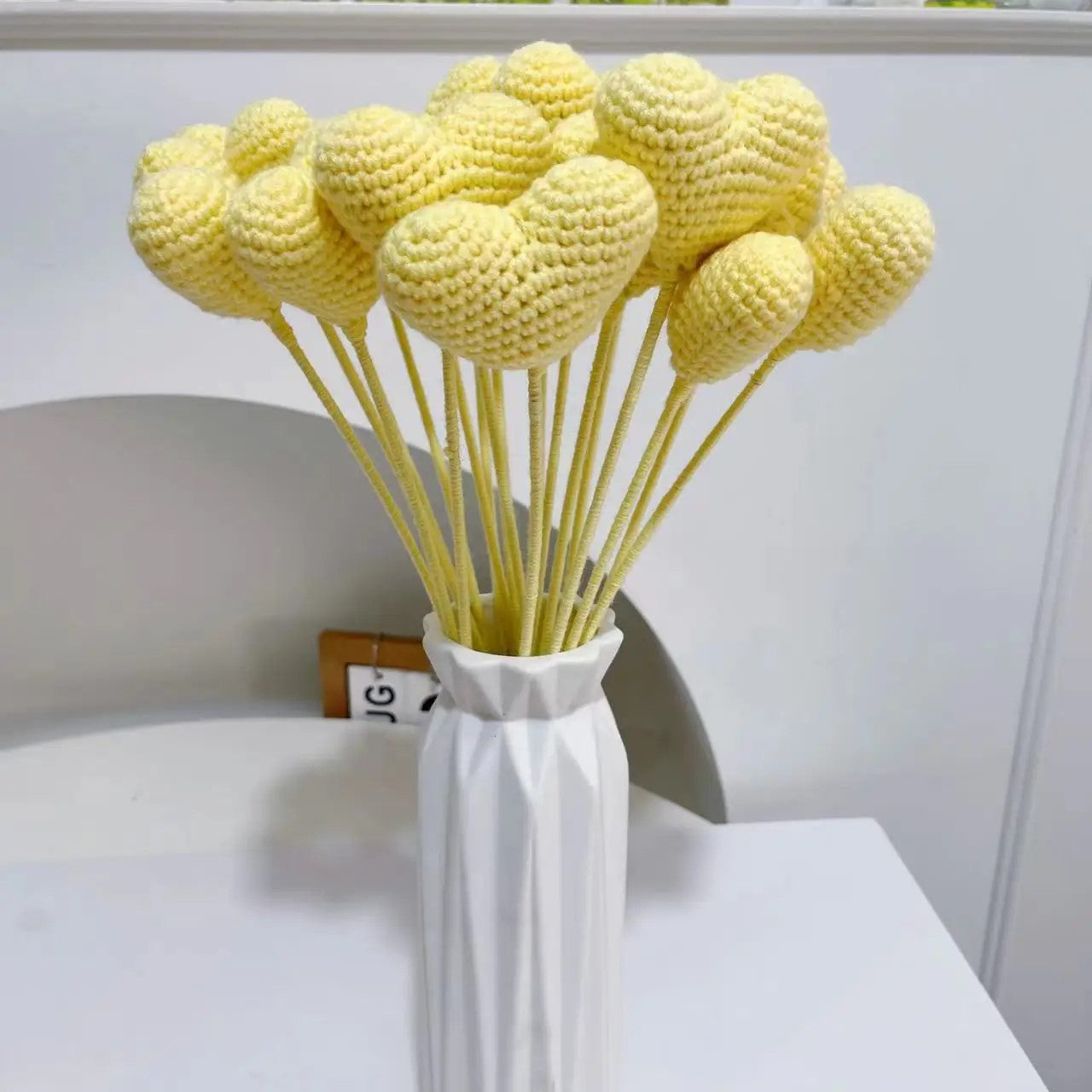 Handmade Crochet Knitted Love Heart Flower Branch - Gift for Valentine's, Birthday, Mother's Day, Office/Home Decor