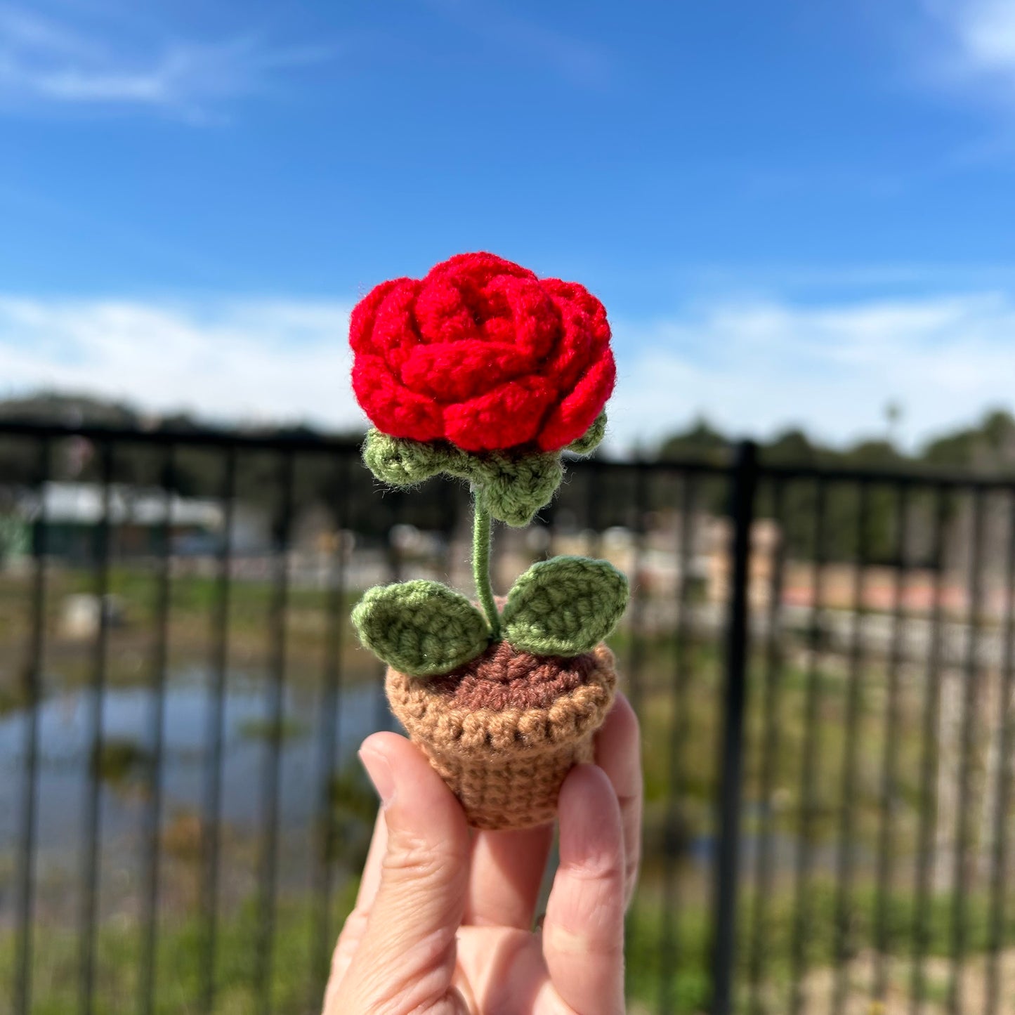 Handmade Crochet Knitted Potted Plant Set Bellflower, Rose, Heart - Gift for Valentine's, Birthday, Mother's Day, Office/Home Decor