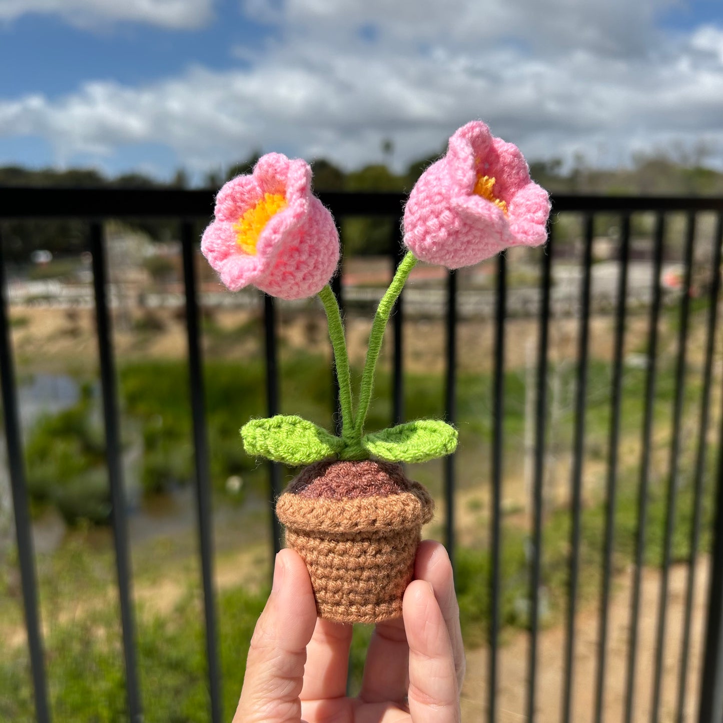 Handmade Crochet Knitted Potted Plant Set Bellflower, Rose, Heart - Gift for Valentine's, Birthday, Mother's Day, Office/Home Decor