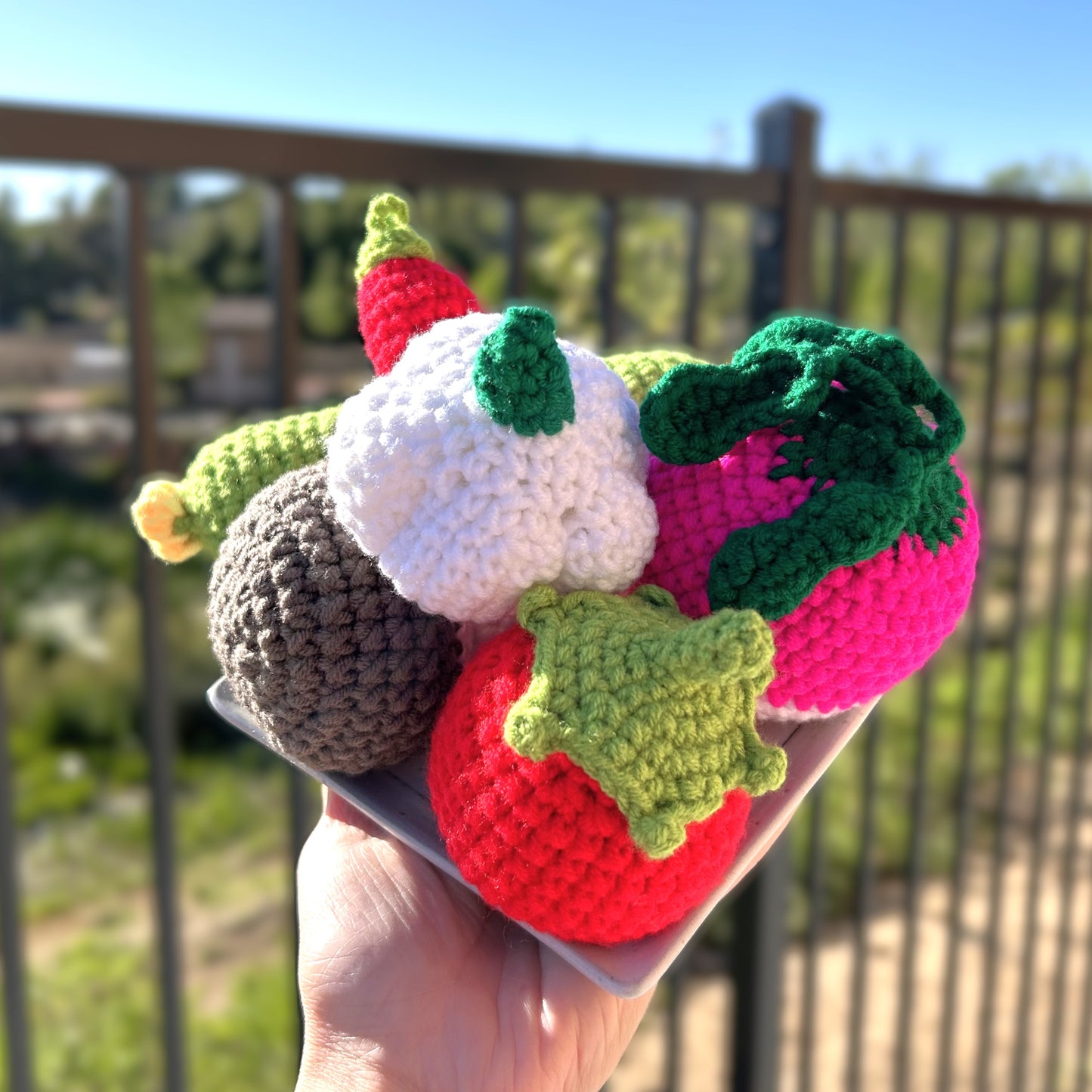 Handmade Crochet Knitted Food Bundle A 6PCS - Mushroom, Tomato, Chili Pepper, Garlic, Turnip, Cucumber - Gift for Valentine's, Birthday, Mother's Day, Office/Home Decor