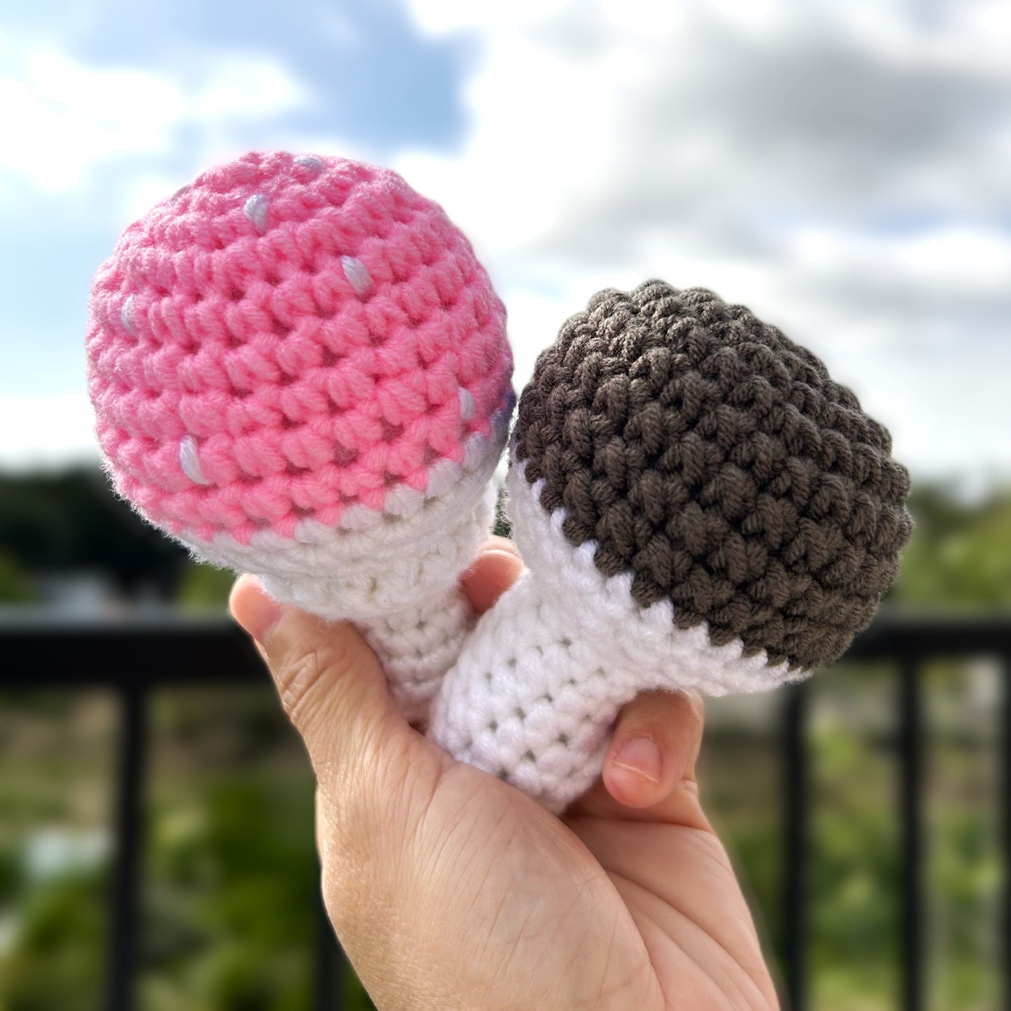 Handmade Crochet Knitted Vegetable Wild Colorful Mushroom Bundle 2PCS - Gift for Valentine's, Birthday, Mother's Day, Office/Home Decor