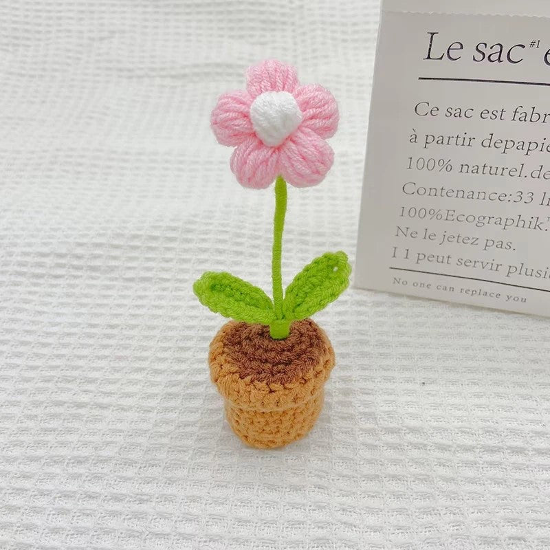 Handmade Crochet Knitted Puff Flower Potted Plant - Gift for Valentine's, Birthday, Mother's Day, Office/Home Decor