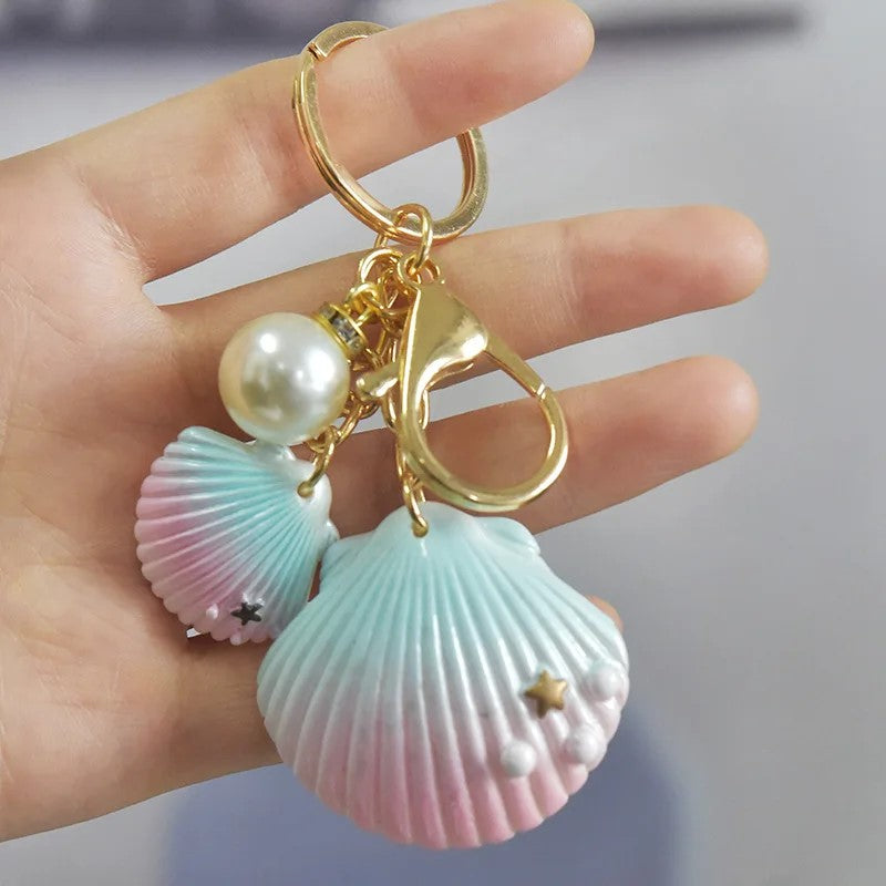 Delight Sea Pearl Shells Shape Faux Pearl Kawaii Cutie Key Pendant Keychain Backpack Handbag Charm Gift Fashion Accessories