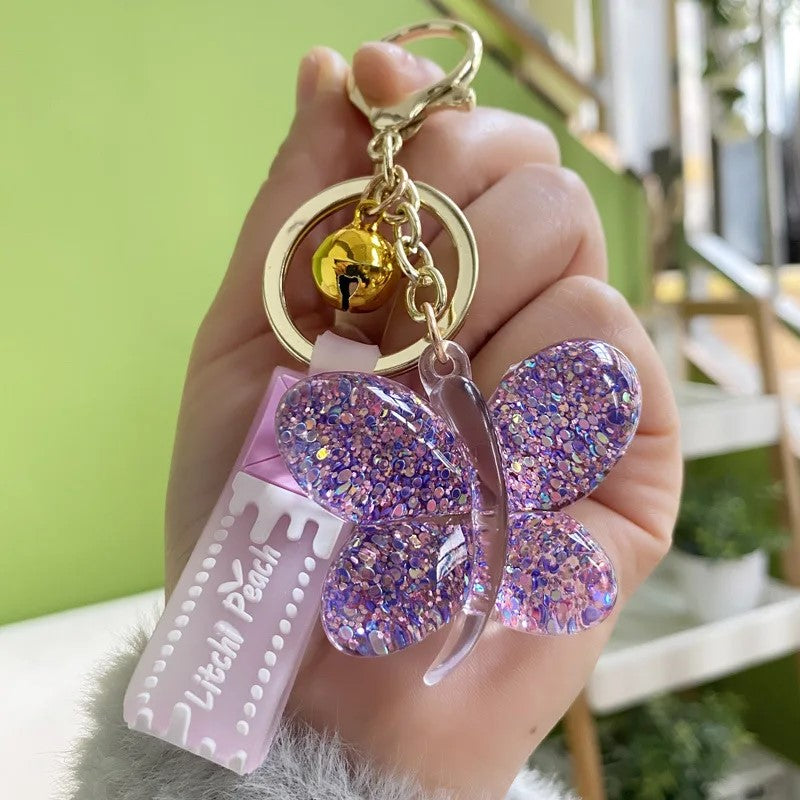 Catchy Acrylic Sequin Butterfly Bell Kawaii Cutie Keychain Handbag Charm Gift Fashion Accessories