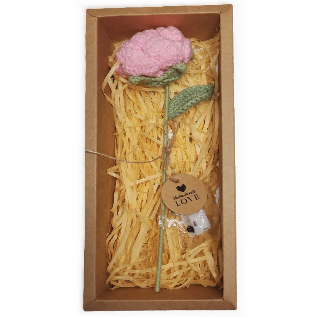 Handmade Crochet Knitted Rose Flower and LED Light Showcased in a Decorative Box