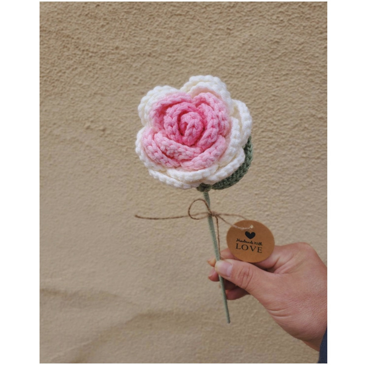 Handmade Crochet Knitted Rose Flower and LED Light Showcased in a Decorative Box