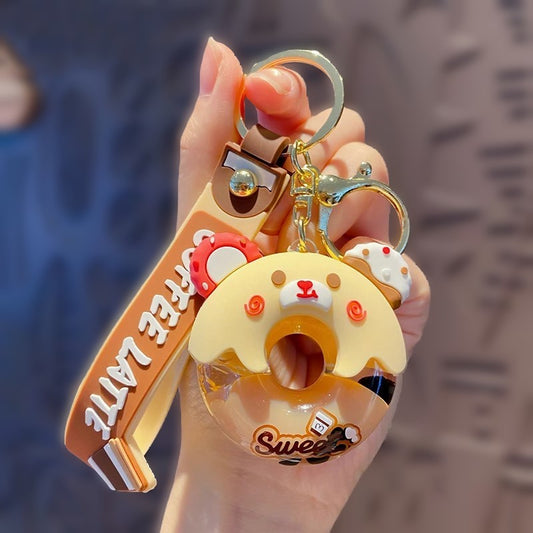 Adorable Bear Donut Ears Bubble Floating Liquid Kawaii Cutie Key Pendant Keychain Handbag Charm Gift Fashion Accessories