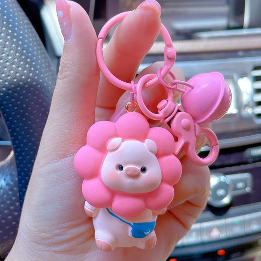 Lovely Bliss Sunflower Piglet Bell Kawaii Cutie Key Pendant Keychain Handbag Charm Gift Fashion Accessories
