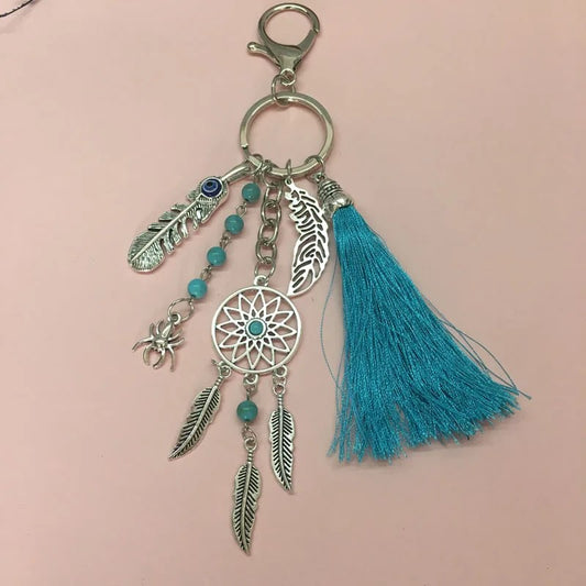 Boho Bohemian Ornament Yarn Tassel Dream Catcher Metal Cutie Key Pendant Keychain Handbag Charm Gift Fashion Accessories