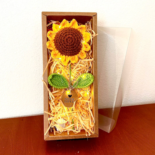 Handmade Crochet Knitted Sunflower and LED Light Showcased in a Decorative Box CO0002-YELLOW