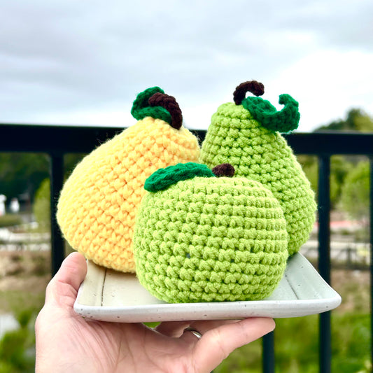 Handmade Crochet Knitted Fruit Apple, Green Pear, Yellow Pear - Gift for Valentine's, Birthday, Mother's Day, Office/Home Decor