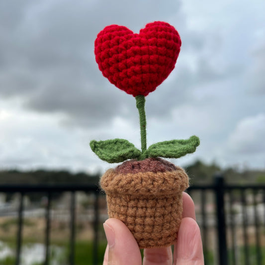 Handmade Crochet Knitted Heart Potted Plant - Gift for Valentine's, Birthday, Mother's Day, Office/Home Decor