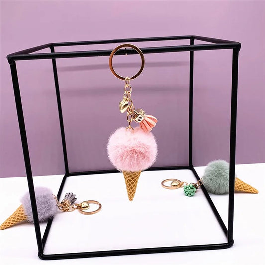 PomPom Ice Cream Cutie Plush Tassel Key Pendant Keychain Handbag Charm Gift Fashion Accessories