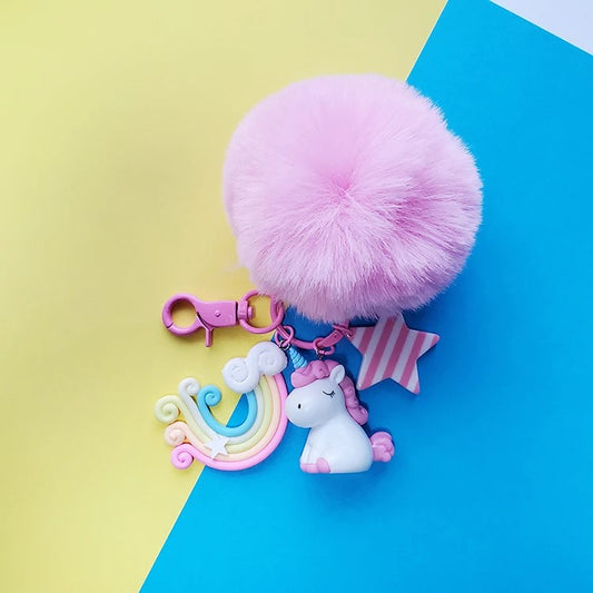 Colorful Rainbow Unicorn Pom Pom Creative Kawaii Cutie Key Pendant Keychain Handbag Charm Gift Fashion Accessories