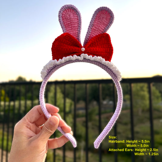 Handmade Crochet Knitted Cute Ears Bow Hairband - Fashion Hair Accessories - Gift for Birthday, Graduation, Anniversary, Christmas, Easter