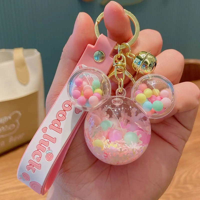 Mouse Ears Floating Liquid Creative Bell Kawaii Cutie Key Pendant Keychain Handbag Charm Gift Fashion Accessories