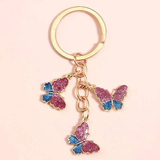 Creative Sparkling Butterfly Metal Kawaii Cutie Keychain Handbag Charm Gift Fashion Accessories