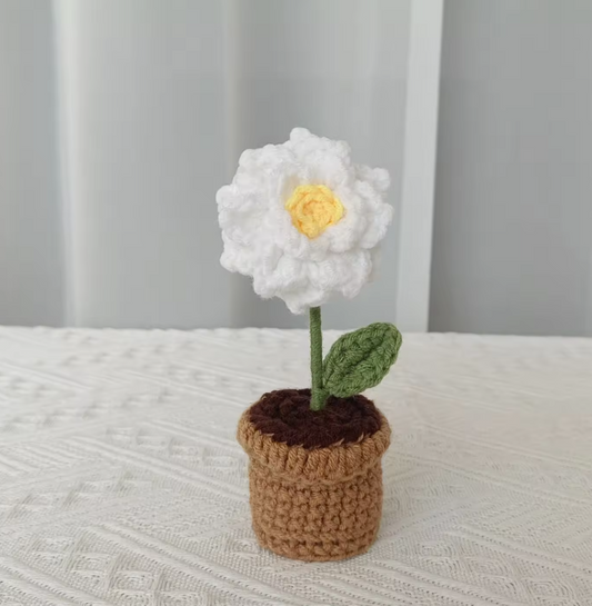 Handmade Crochet Gardenia Flower Potted Plant - Gift for Valentine's, Birthday, Mother's Day, Office/Home Decor