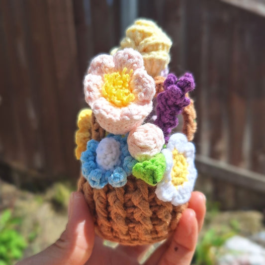 Handmade Crochet Knitted Colorful Flower Basket - Gift for Valentine's, Birthday, Mother's Day, Office/Home Decor