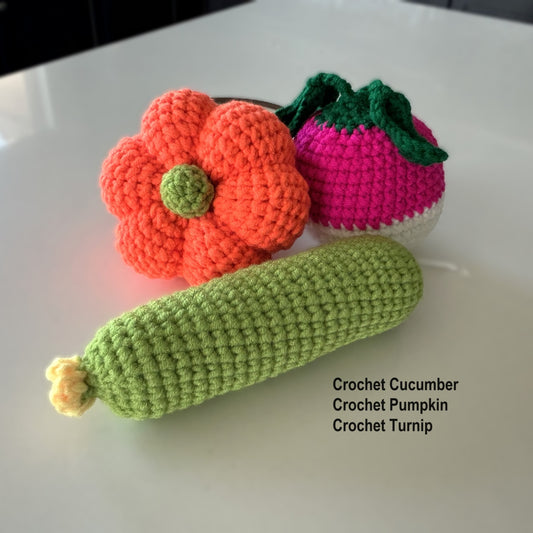 Handmade Crochet Knitted Vegetable Pumpkin Turnip Cucumber Set - Gift for Valentine's, Birthday, Mother's Day, Office/Home Decor