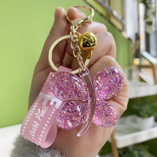 Catchy Acrylic Sequin Butterfly Bell Kawaii Cutie Keychain Handbag Charm Gift Fashion Accessories